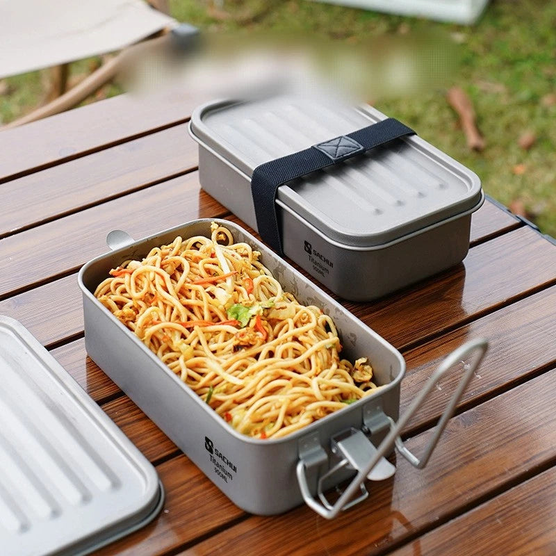 Outdoor Camping Hiking Fishing Pure Titanium Mess Tin Lunch Box With Handle 07FC0E-D4 - KOEEK
