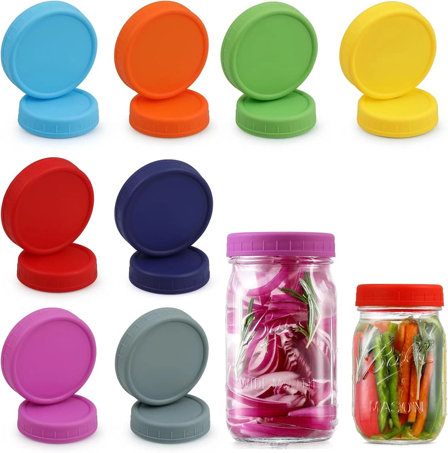 [16 Pack] Colored Plastic Mason Jar Lids Fits Ball, Kerr & More 07FC0E-D4 - KOEEK