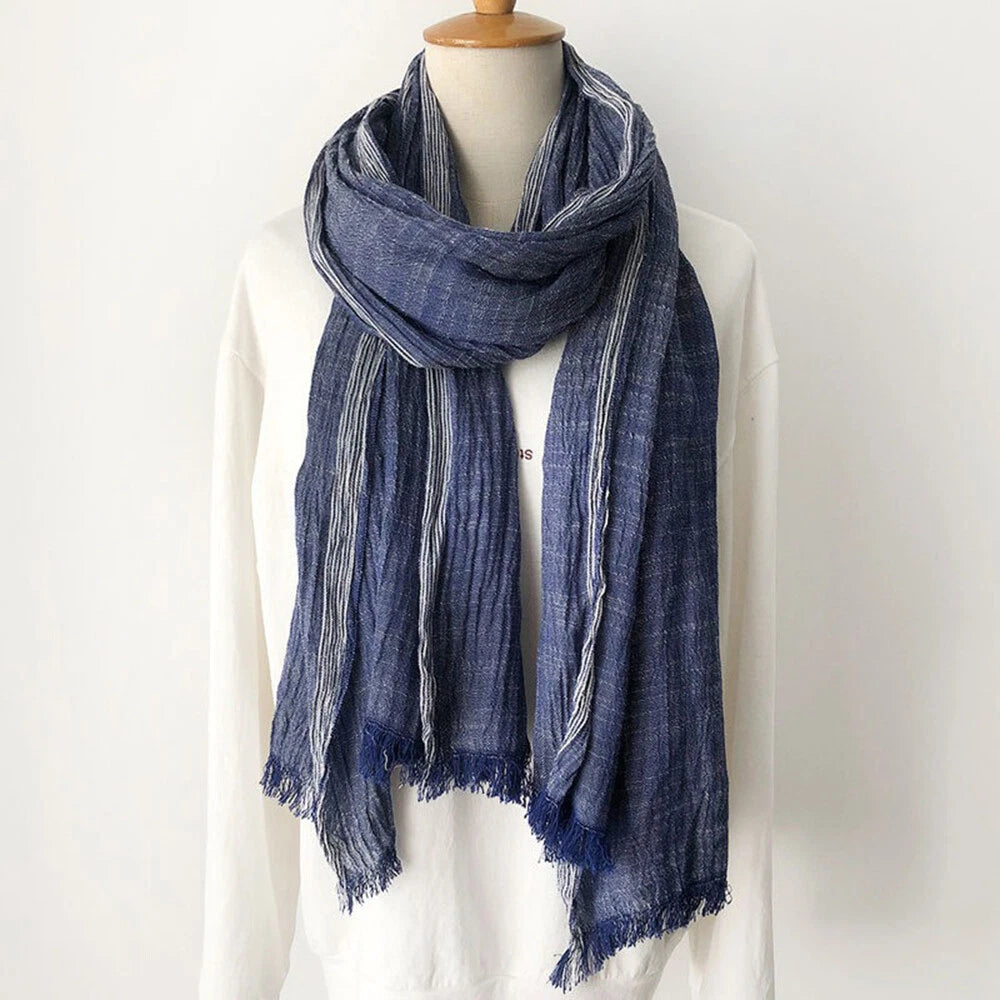 Cotton Linen Men's Scarf Autumn Winter Striped Tassel Scarves Shawl Wrap Unisex 07FC0E-D4 - KOEEK