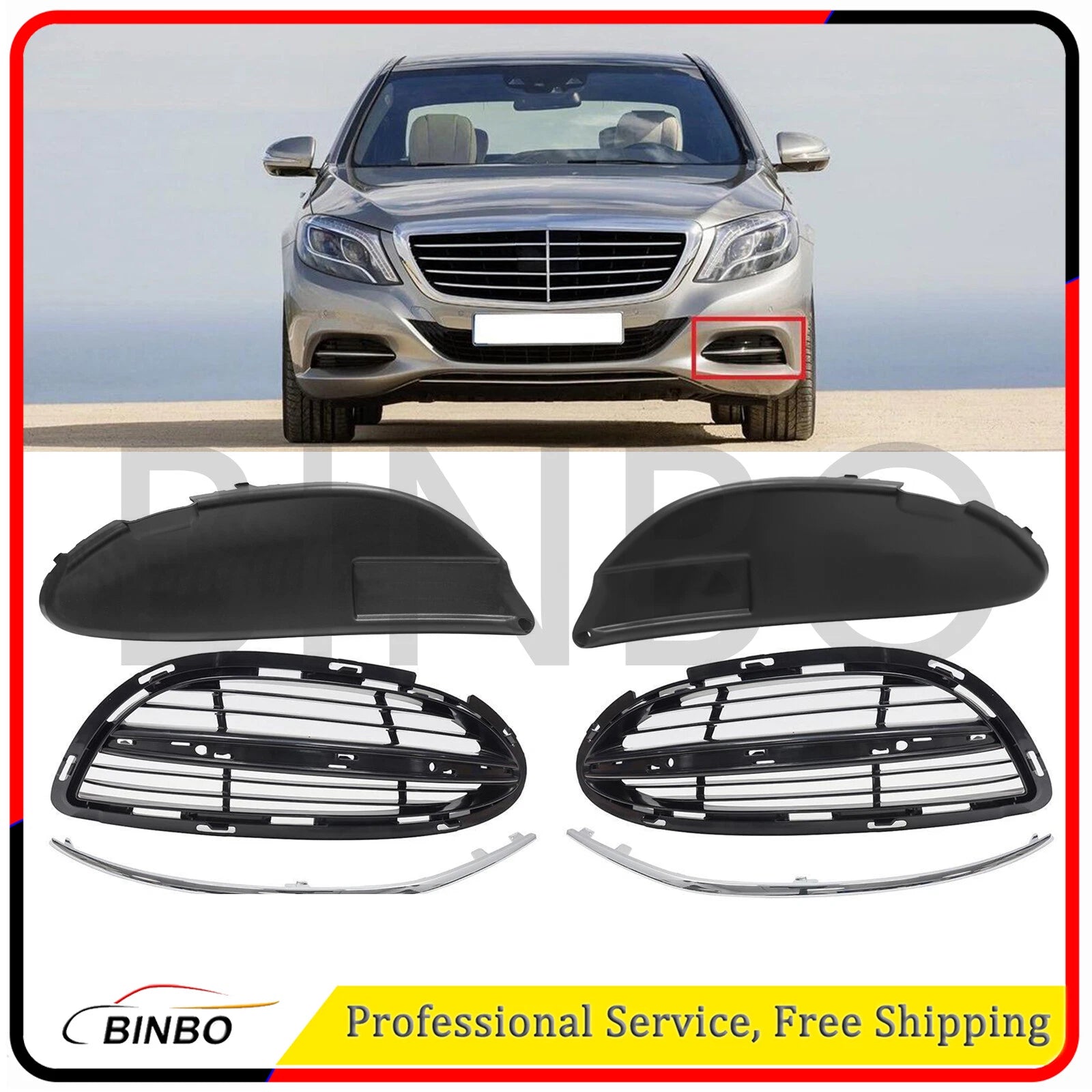 6Pcs Left+Right Fog Lamp Cover Grille Frame Set For Benz S-Class W222 2013-2020 07FC0E-D4 - KOEEK