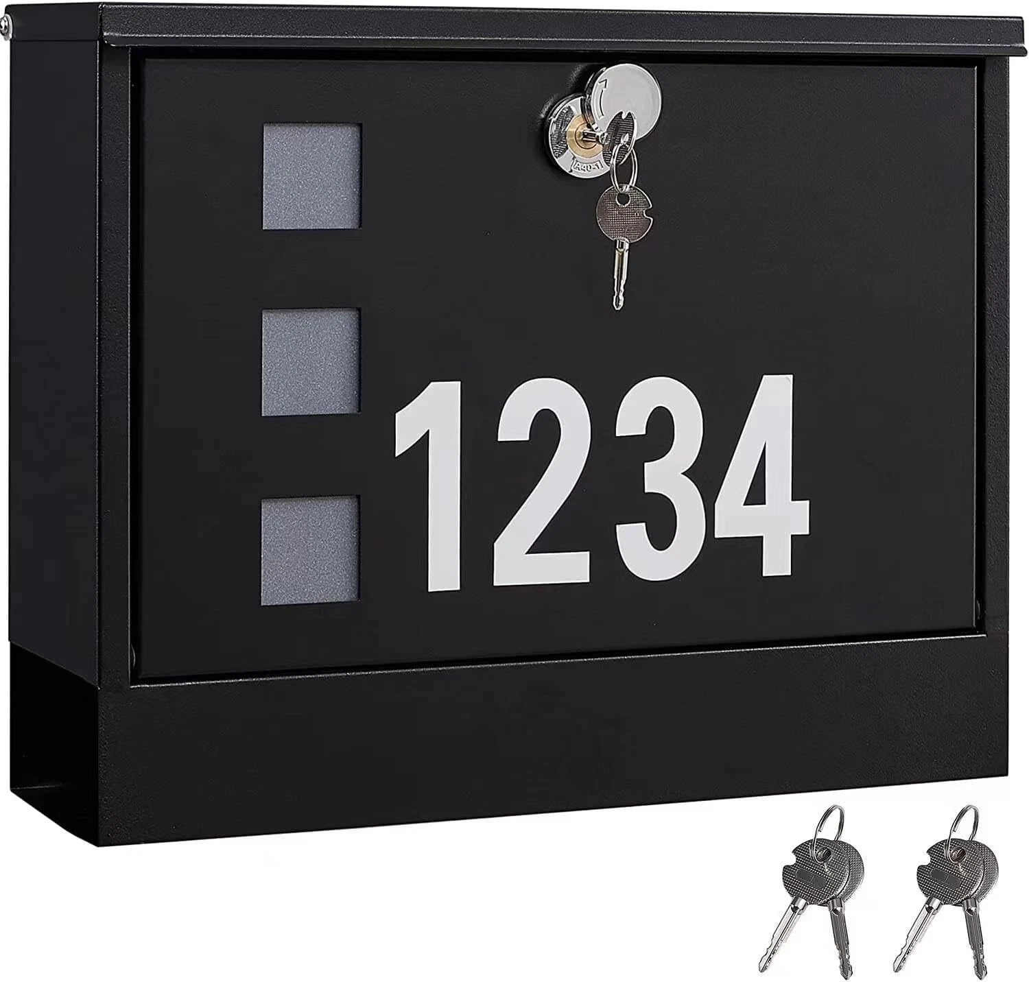 Locking Wall Mount Mailbox withThree Mailbox Number StickersLarge Capacity,Black 07FC0E-D4 - KOEEK