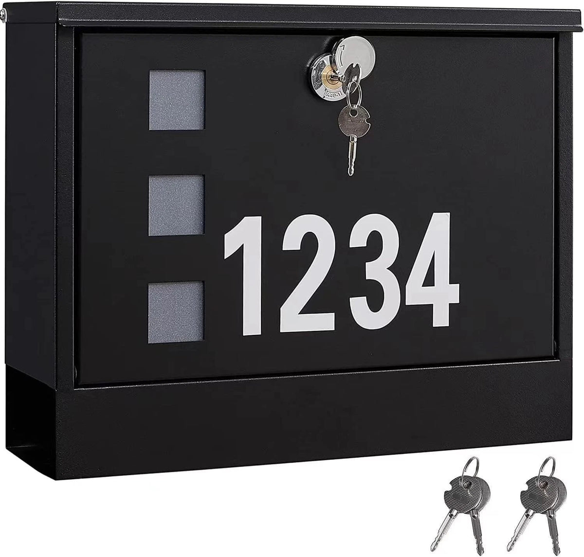 Locking Wall Mount Mailbox withThree Mailbox Number StickersLarge Capacity,Black 07FC0E-D4 - KOEEK