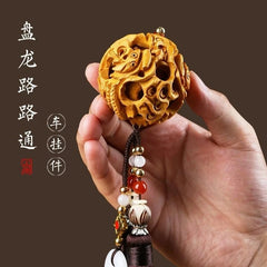 Peach Wood Dragon Car Pendant Hollow Ball Ornament Home Office Decoration 07FC0E-D4 - KOEEK