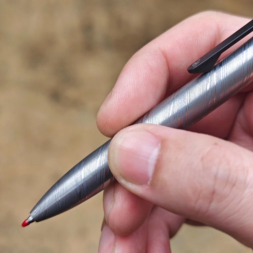Damascus Steel EDC Pen - Tactical Writer w/ Glass Breaker & Unique Pattern. 07FC0E-D4 - KOEEK
