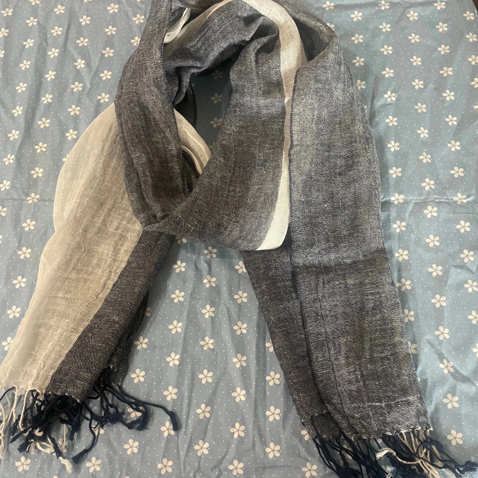 Mens Flax Linen Scarf Gray White Breathable Unisex Shawl Neckerchief Scarves 07FC0E-D4 - KOEEK