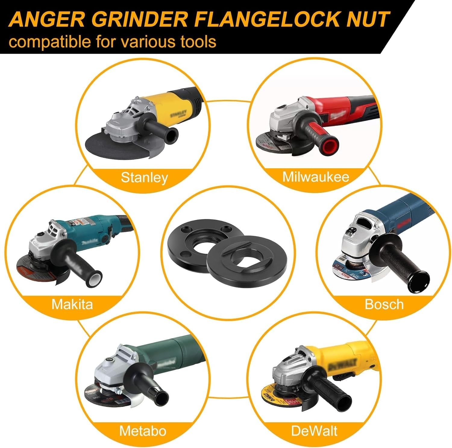 new 7PCS Angle Grinder Nut Flange Wrench,5/8-11 Metal Black 07FC0E-D4 - KOEEK