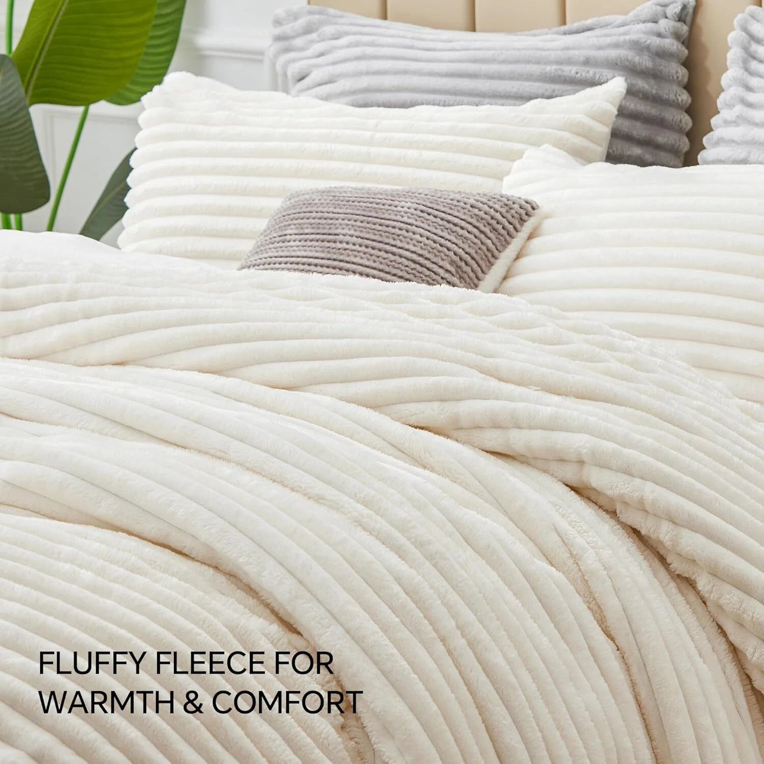 Queen Size Wool Comforter Set - Super Soft and Warm Fluffy White Bedding 07FC0E-D4 - KOEEK