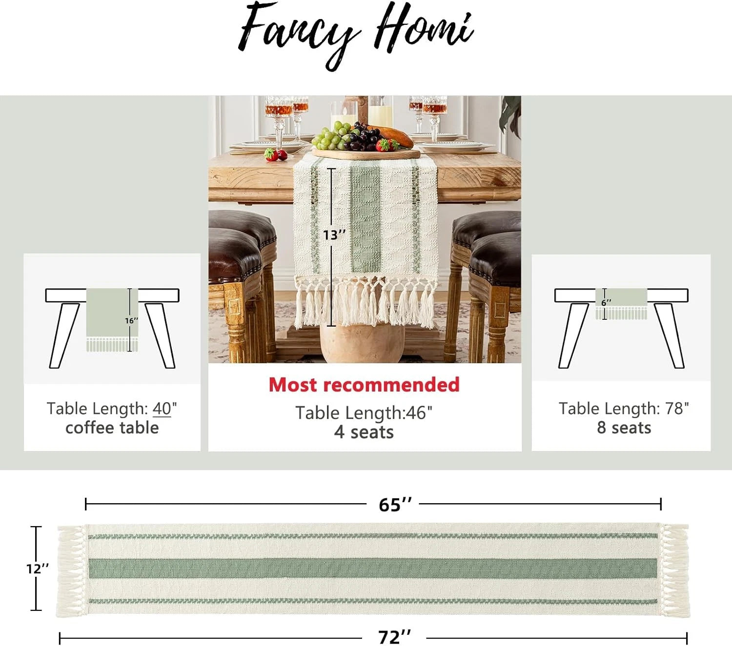 Sage Green Table Runner 72 Inches Long Boho Macrame Table Runner for Home Decor 07FC0E-D4 - KOEEK
