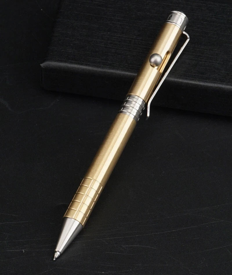 EDC Brass + Stainless Steel Pocket Ball Pen Business Office Stationery Outdoor 07FC0E-D4 - KOEEK
