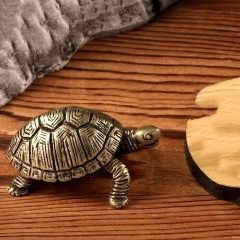 4.4cm Brass Longevity Turtle Animal Figurine Small Tea Pet Home Decoration 07FC0E-D4 - KOEEK
