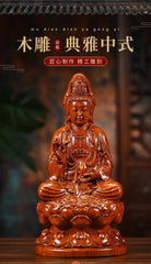 14cm Rosewood Carved Guanyin Buddha Statue Lotus Seat Home Decor Craft 07FC0E-D4 - KOEEK