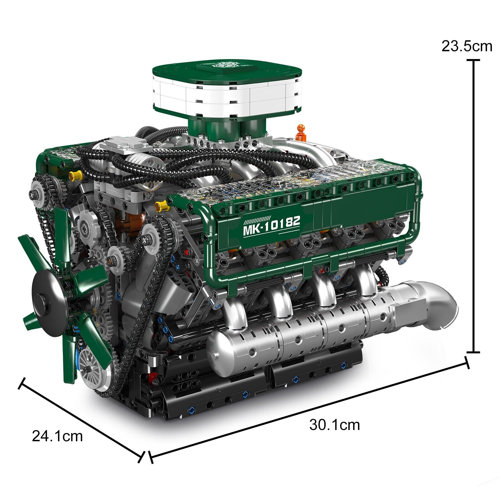 new Mould King 10182 V8 Engine Double Turbo Eight Cylinder Green Building Block Toy MOULD KING - KOEEK