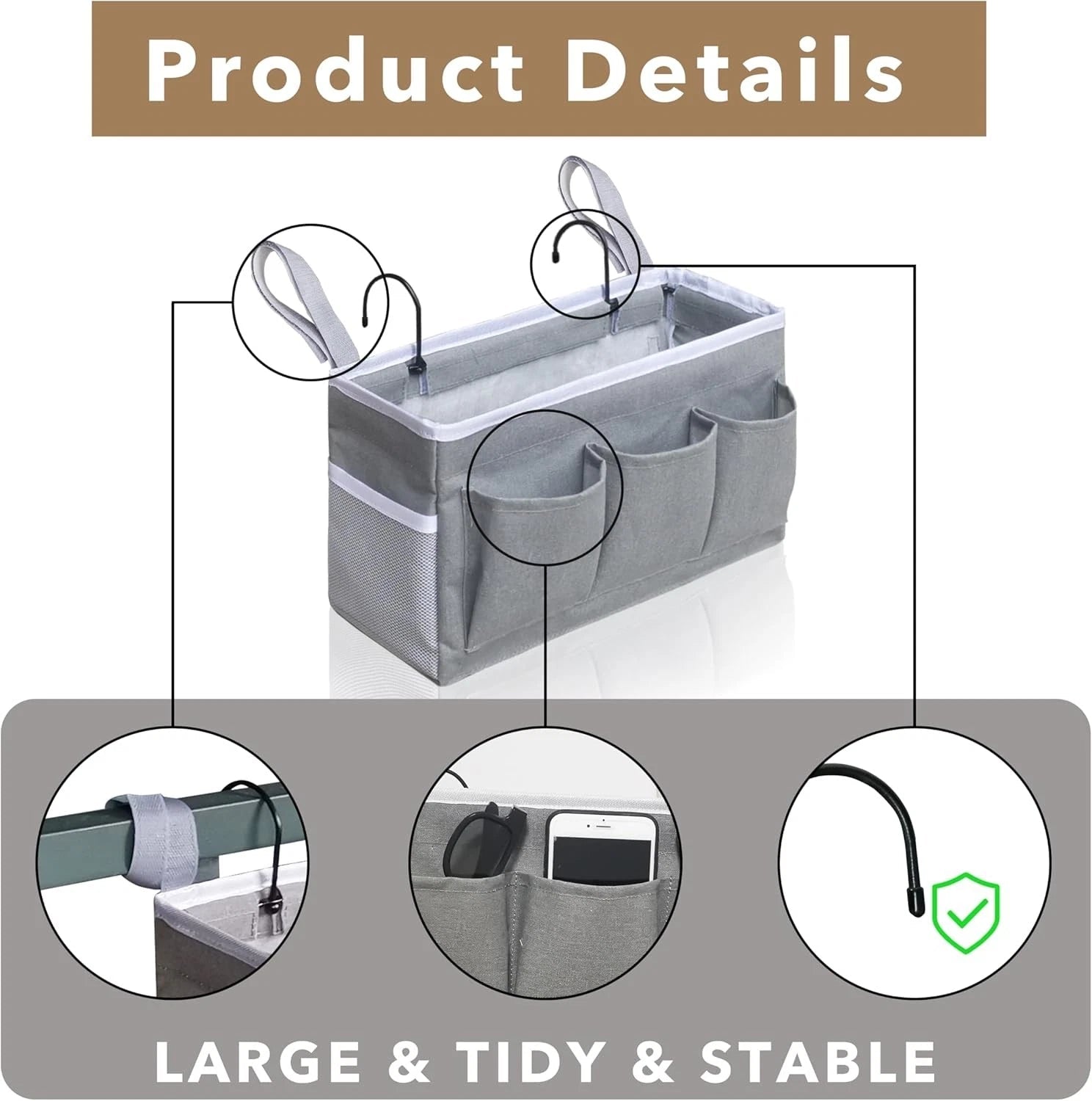 Bedside Caddy Storage Organizer - 2pcs Hanging Bag Holder with Pockets 07FC0E-D4 - KOEEK