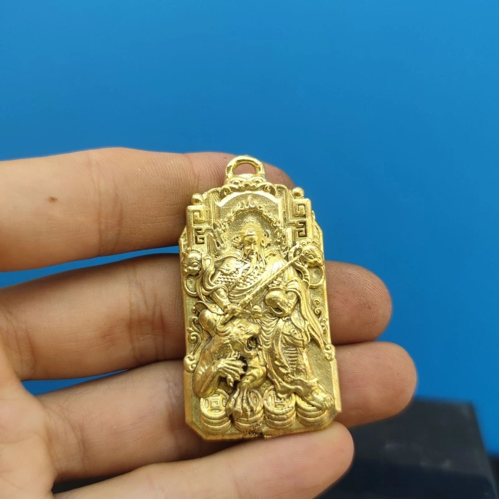 Brass Taoist Zhao Gongming Wealth God Pendant Tag Talisman Keychain Charm 07FC0E-D4 - KOEEK