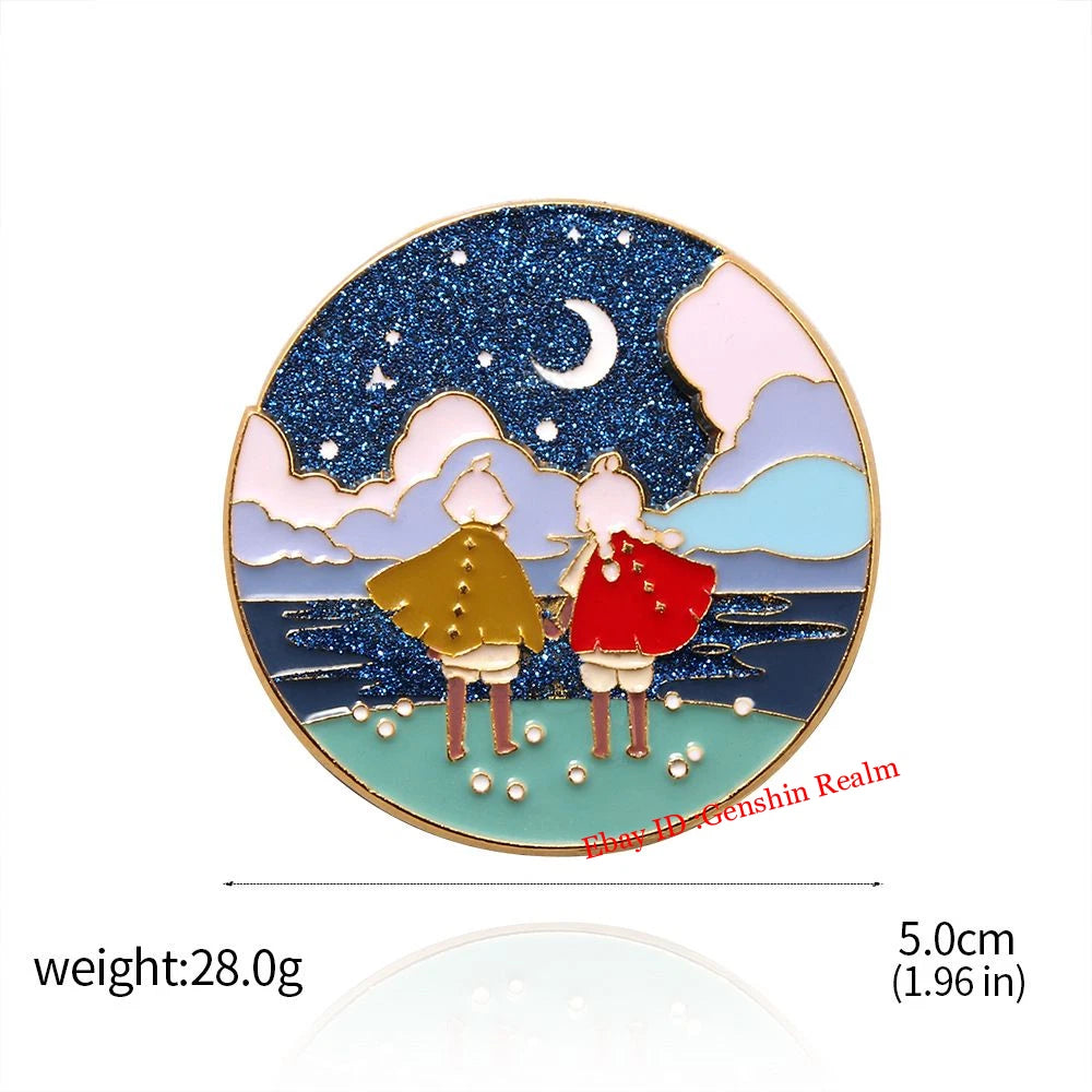 Anime Sky：Children of The Light Metal Brooch Enamel Badge Rotating Couple Pin 07FC0E-D4 - KOEEK