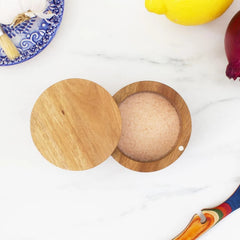 Rock & Branch Acacia Wood Salt Cellar Storage Box with Magnetic Swivel Lid 07FC0E-D4 - KOEEK
