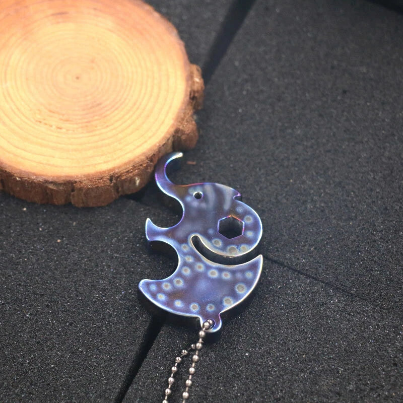 Titanium Elephant Shape Keychain Necklace Pendant Bead outdoor Wrench EDC Tool EDC - KOEEK
