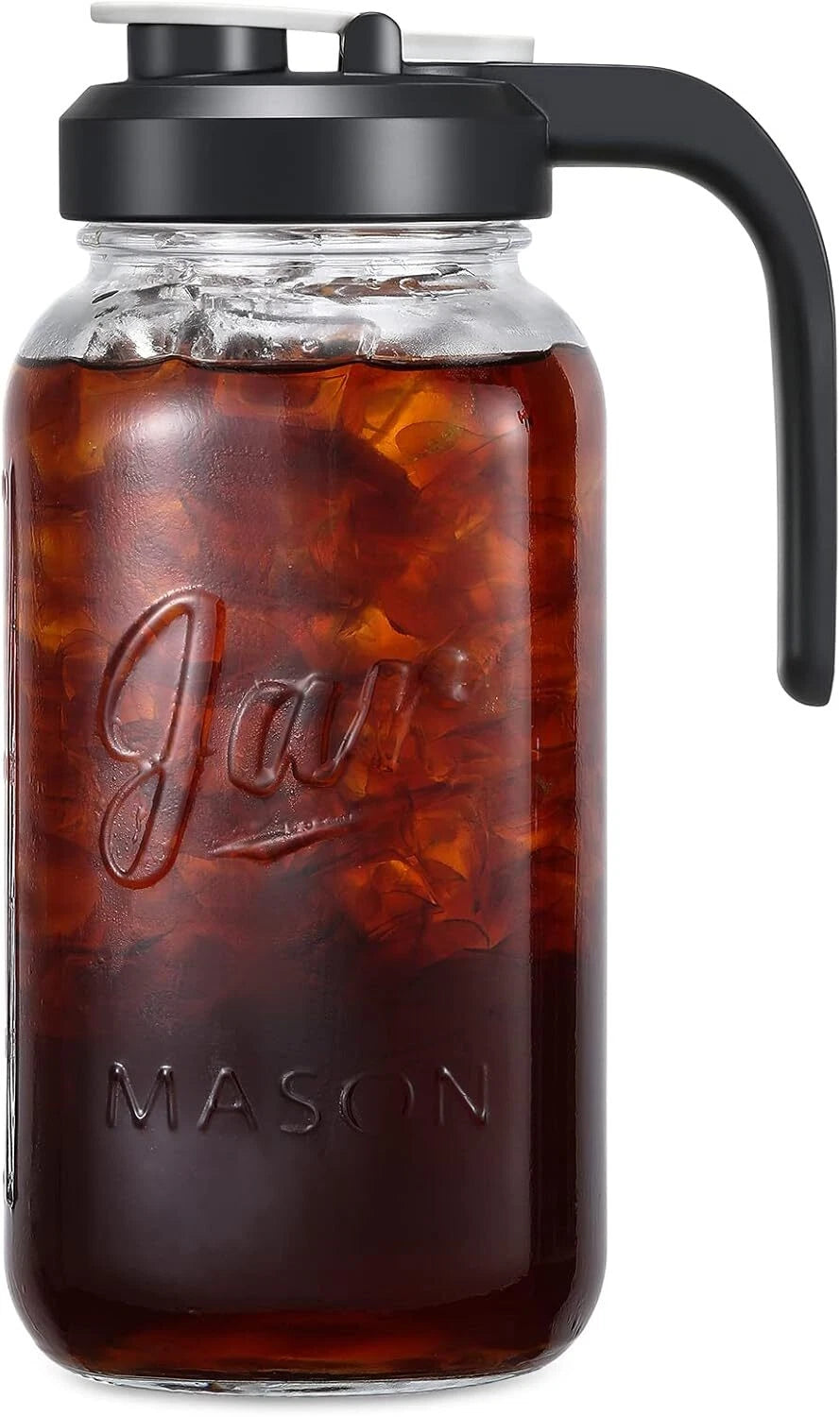64 oz Glass Pitcher with Lid - 2 Quart Mason Jar Pitcher with Filter Lid 07FC0E-D4 - KOEEK