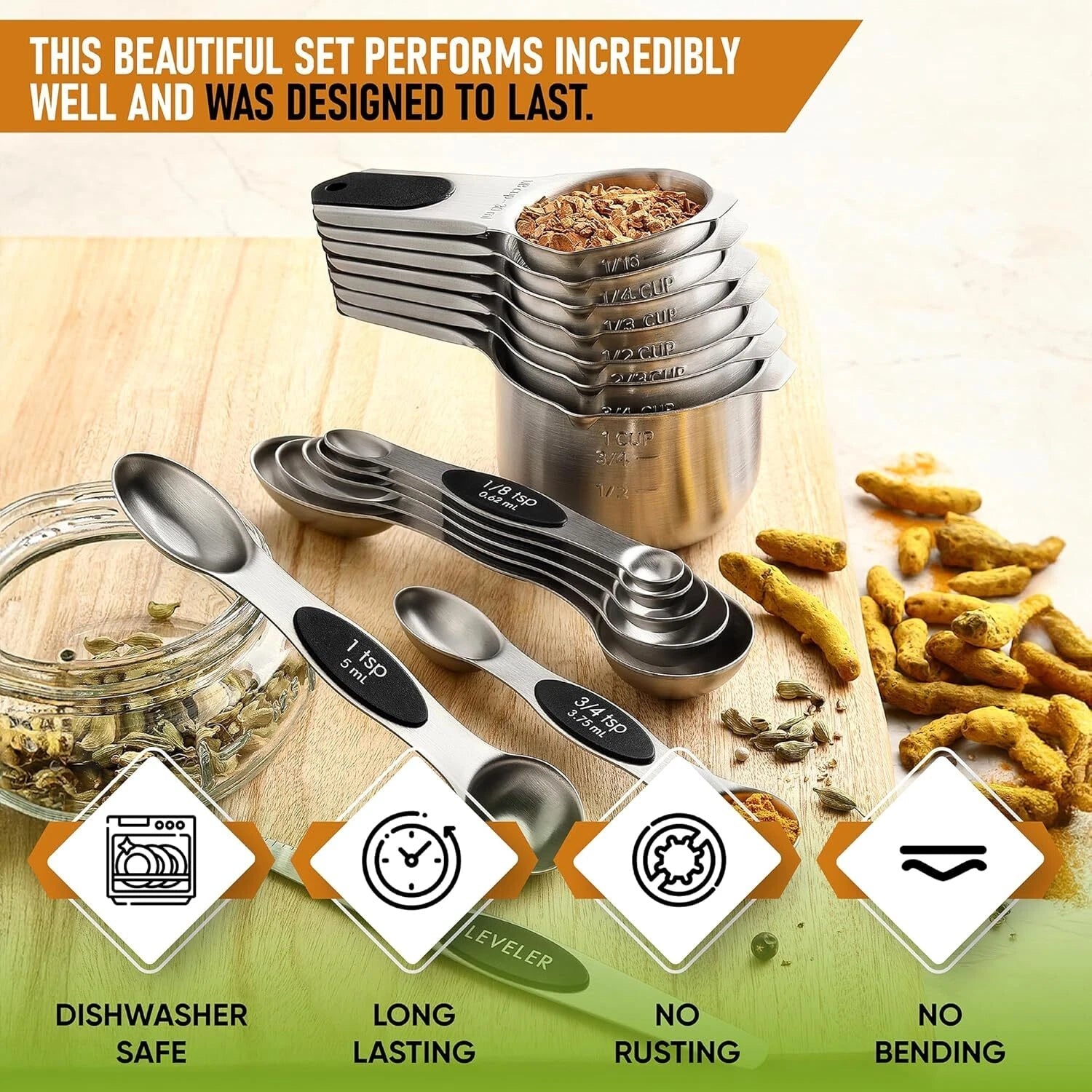 Magnetic Measuring Cups & Spoons Set (Patent Pending), Strong N45 Magnets 07FC0E-D4 - KOEEK