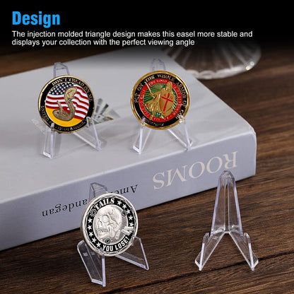 10 PCS Coin Display Stands Paper Card Easel Small Holders Clear Plastic Durable