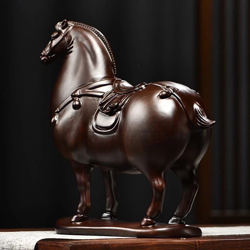 Wooden Horse Figurine 14cm Hand Carved Tang Style Zodiac Home Office Decor 07FC0E-D4 - KOEEK