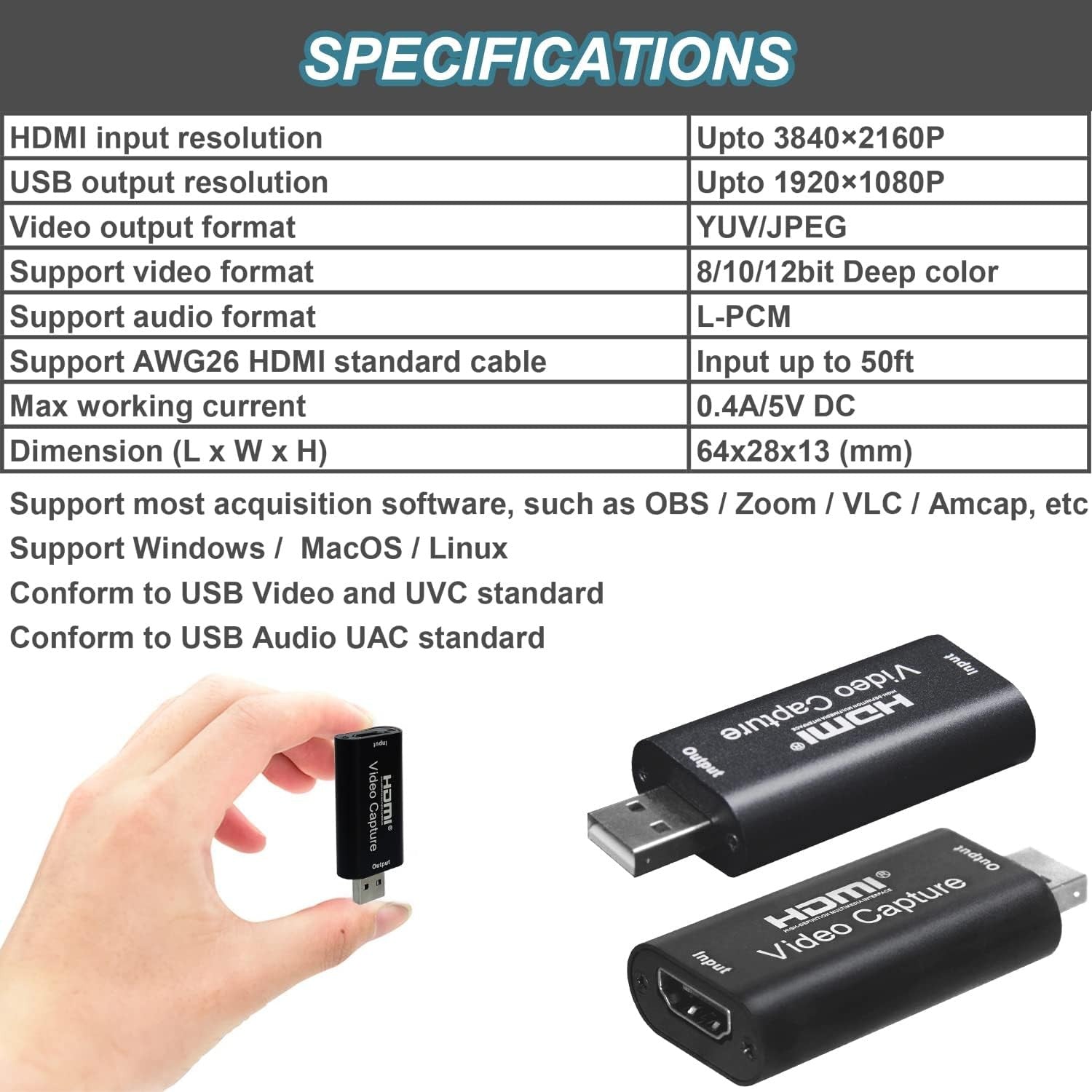 new 4K HDMI to USB 2.0 Video Capture Card 1080P Cam Link Game Black