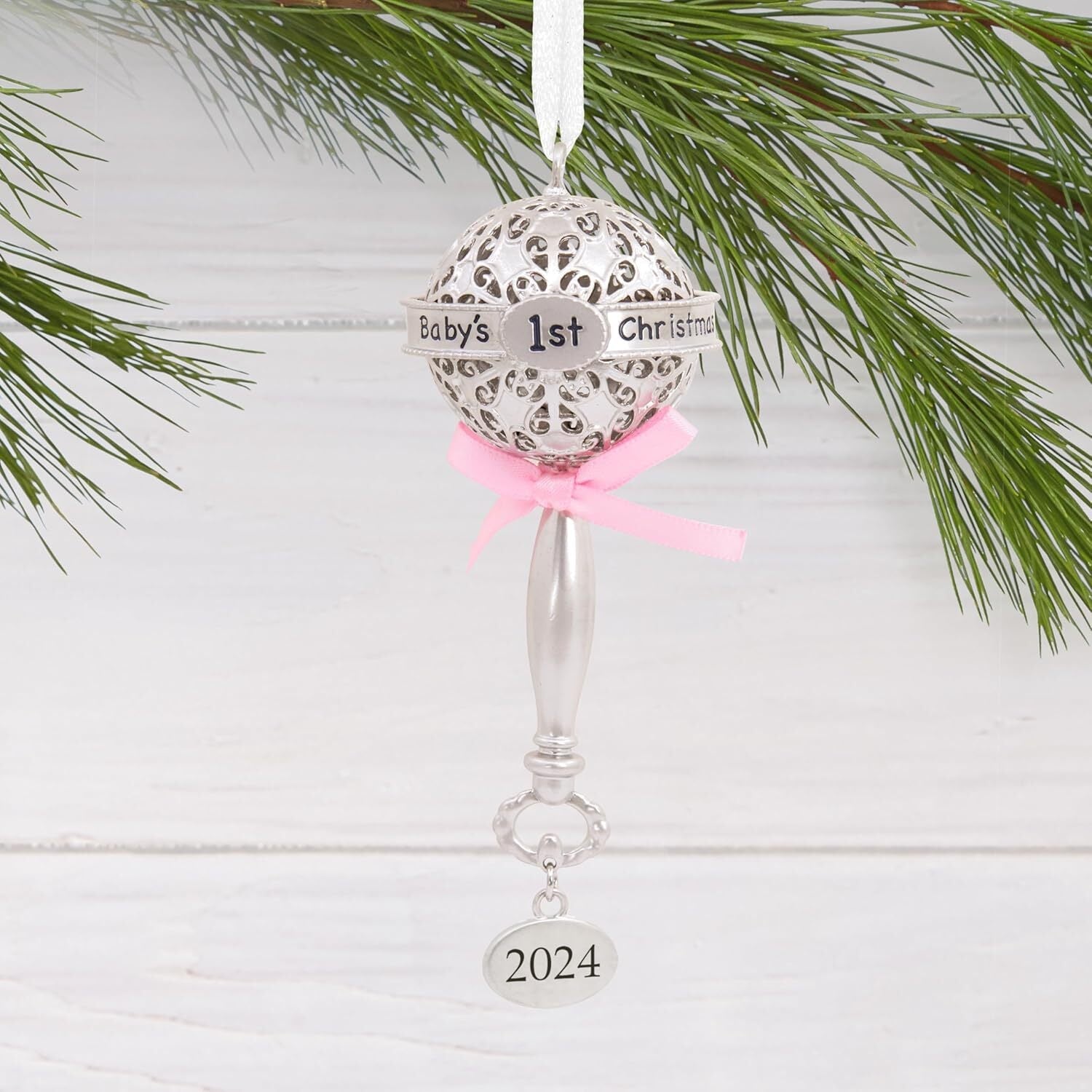 new Hallmark Baby's First Rattle Pink 2024 Christmas Ornament, Premium Metal HALLMARK - KOEEK