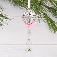 new Hallmark Baby's First Rattle Pink 2024 Christmas Ornament, Premium Metal HALLMARK - KOEEK