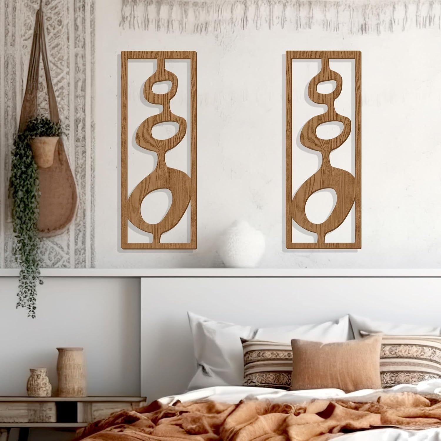 new Zzbakress 2 Pcs Mid Century Wall Decor Wooden Modern Style T