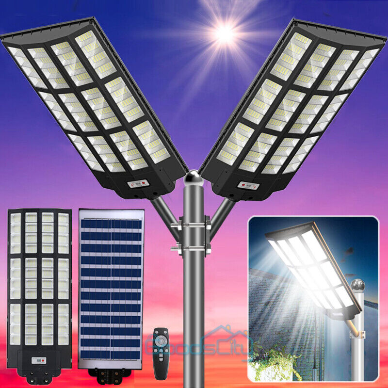 ny utendørs kommersiell 1500W LED Solar Street Light IP67 Dusk-to-Dawn veilampe + stang