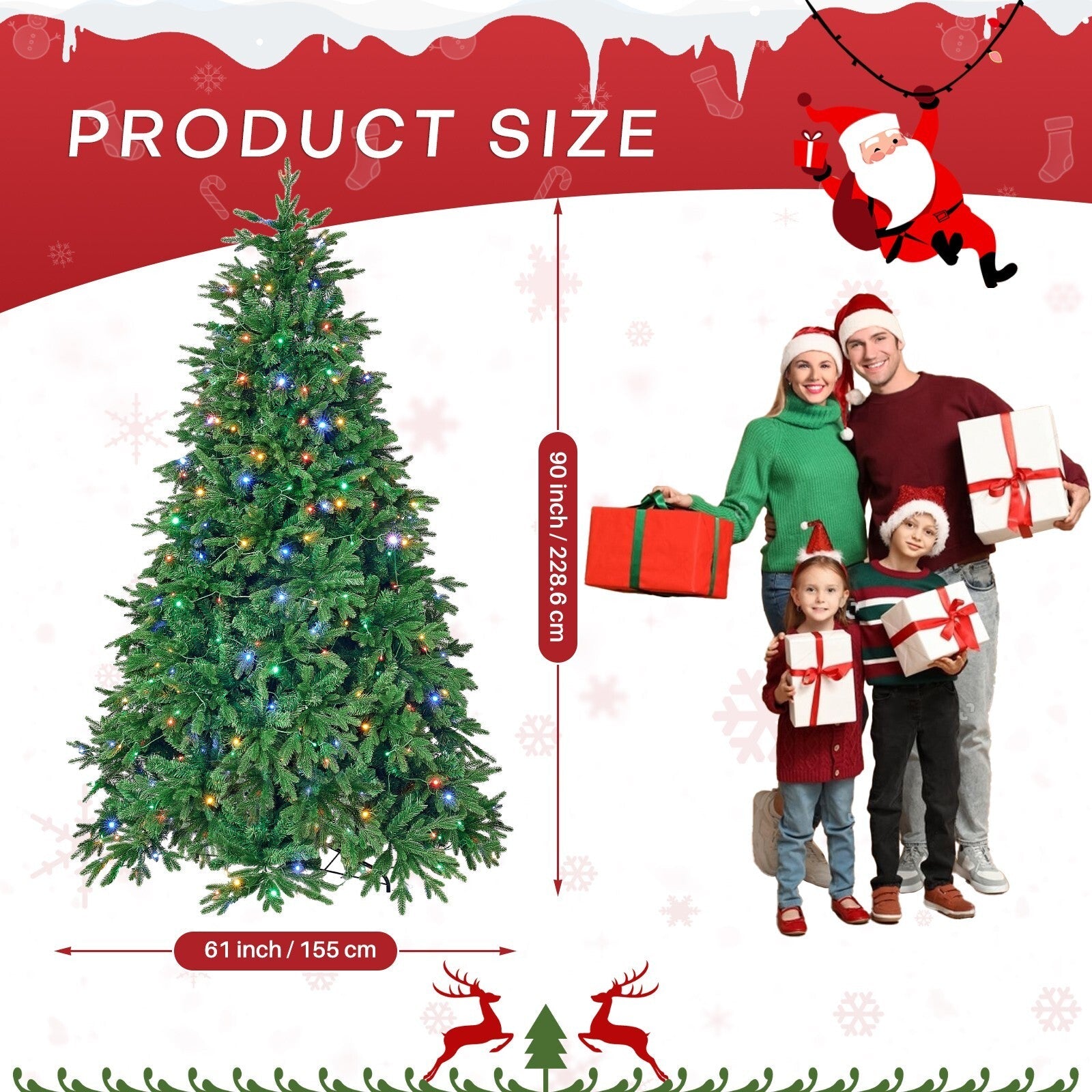 7.5FT Green Artificial Christmas Tree Holiday Season w/ LED Light Indoor Outdoor 07FC0E-D4 - KOEEK