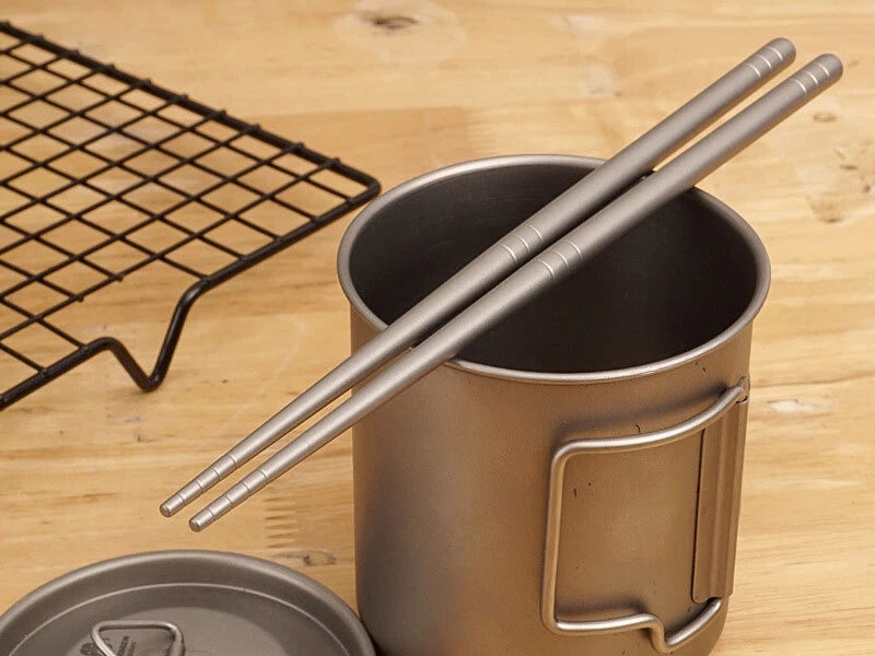 1 Pairs Titanium TA1 Metal Twist Traditional Chinese Chopsticks Camping EDC Tool EDC - KOEEK