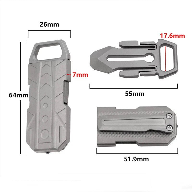 EDC Titanium Belt Buckle Portable Men's Belt Clip Waist Hang Keychain Crowbar 07FC0E-D4 - KOEEK