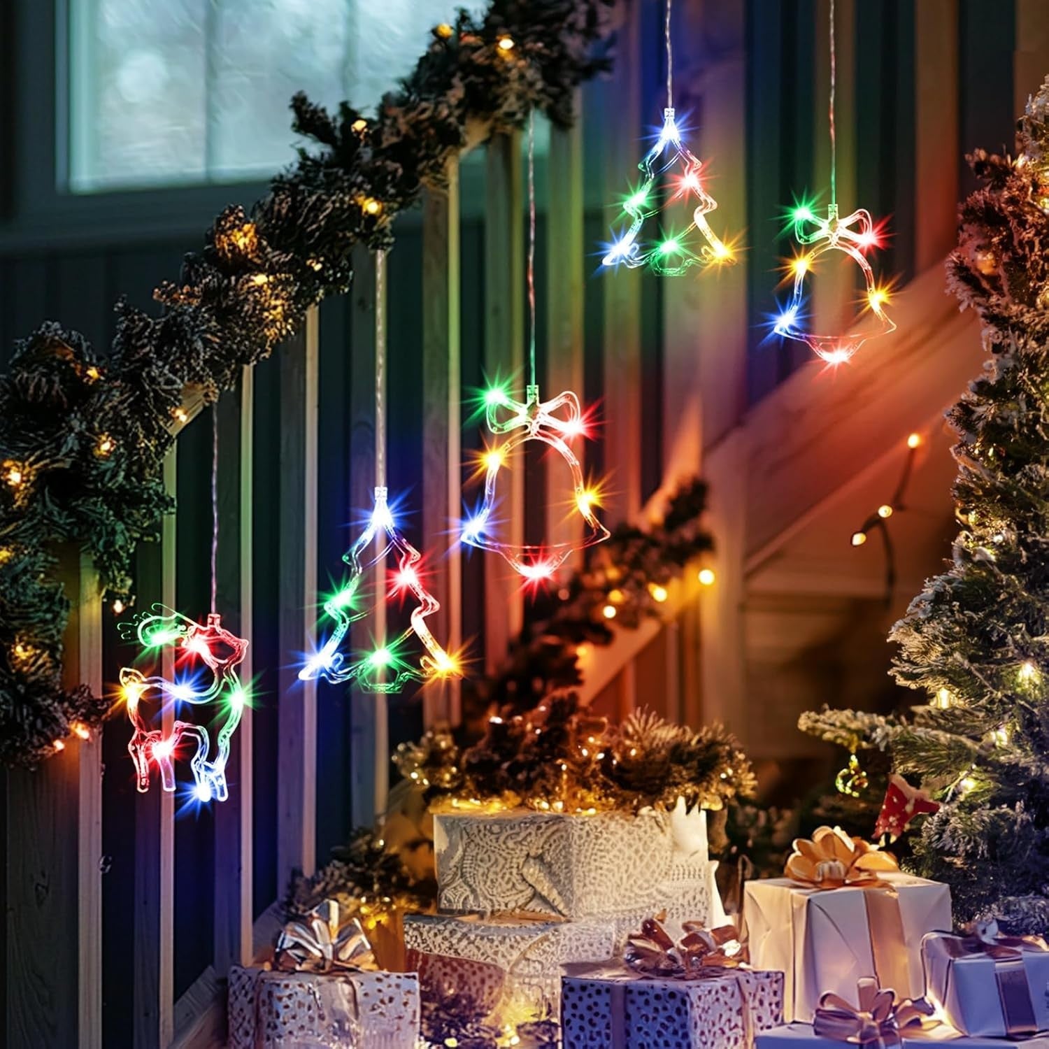 new Brightown 3 PCS Lighted Christmas Window Bell-Tree-Deer Multicolor BRIGHTOWN - KOEEK