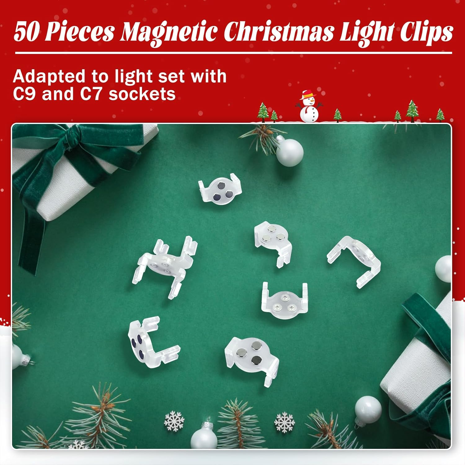 50 Pack C9 Magnetic Christmas Light Clips, Extra Strong Magnetic Clips Hook 07FC0E-D4 - KOEEK