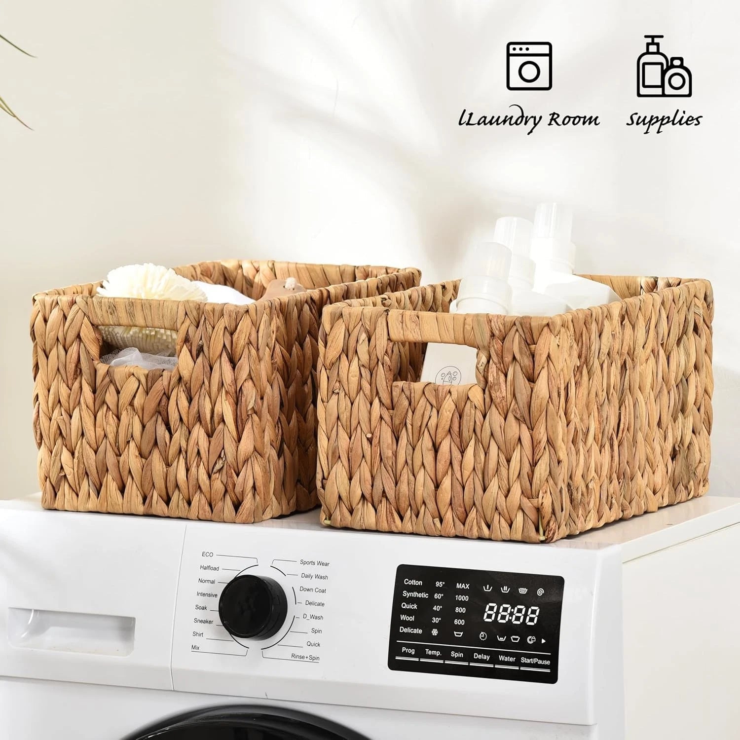 Water hyacinth rectangular wicker basket, 12-inch wicker basket, set of 2 07FC0E-D4 - KOEEK