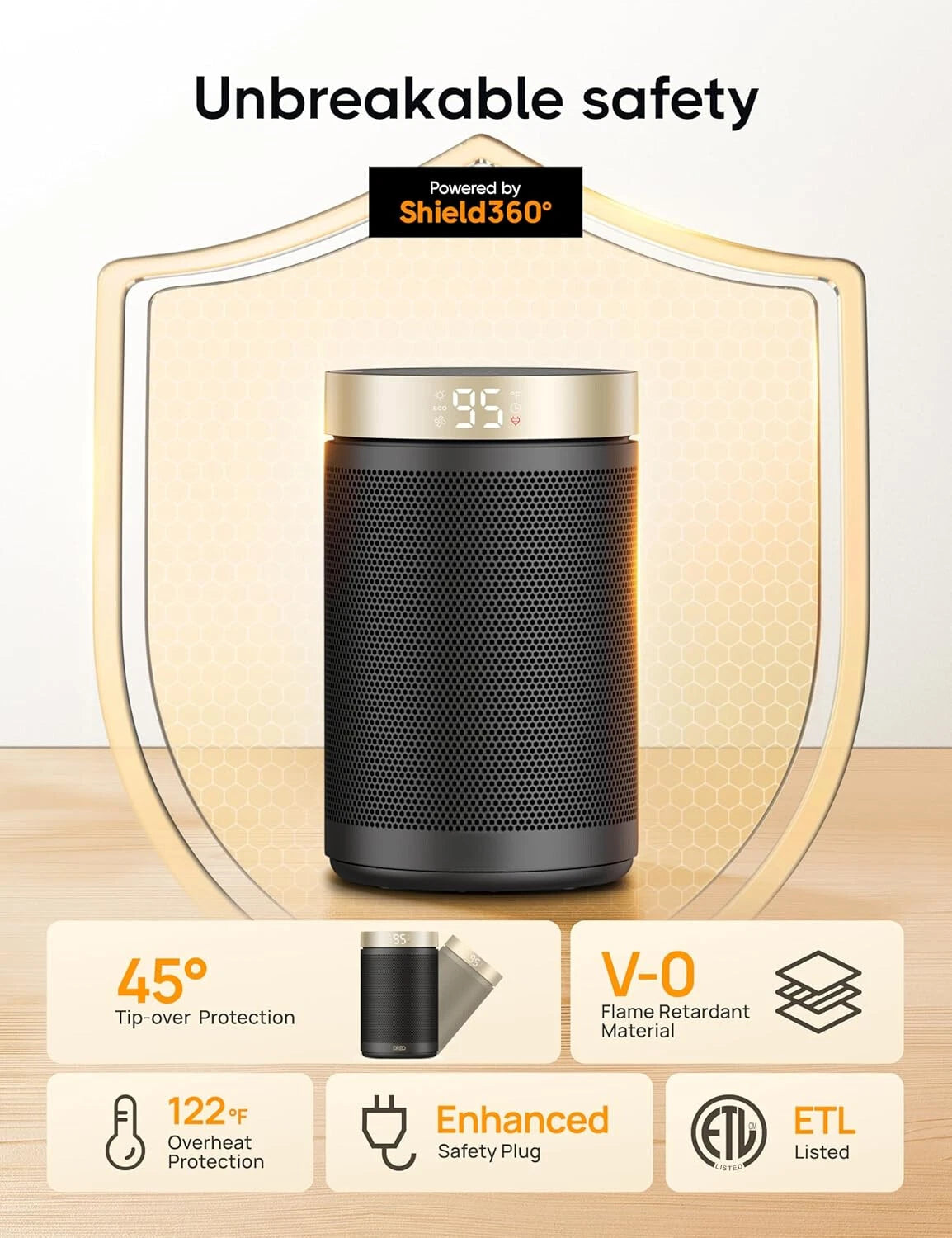 Space heater, portable electric heater for indoor use with thermostat 07FC0E-D4 - KOEEK