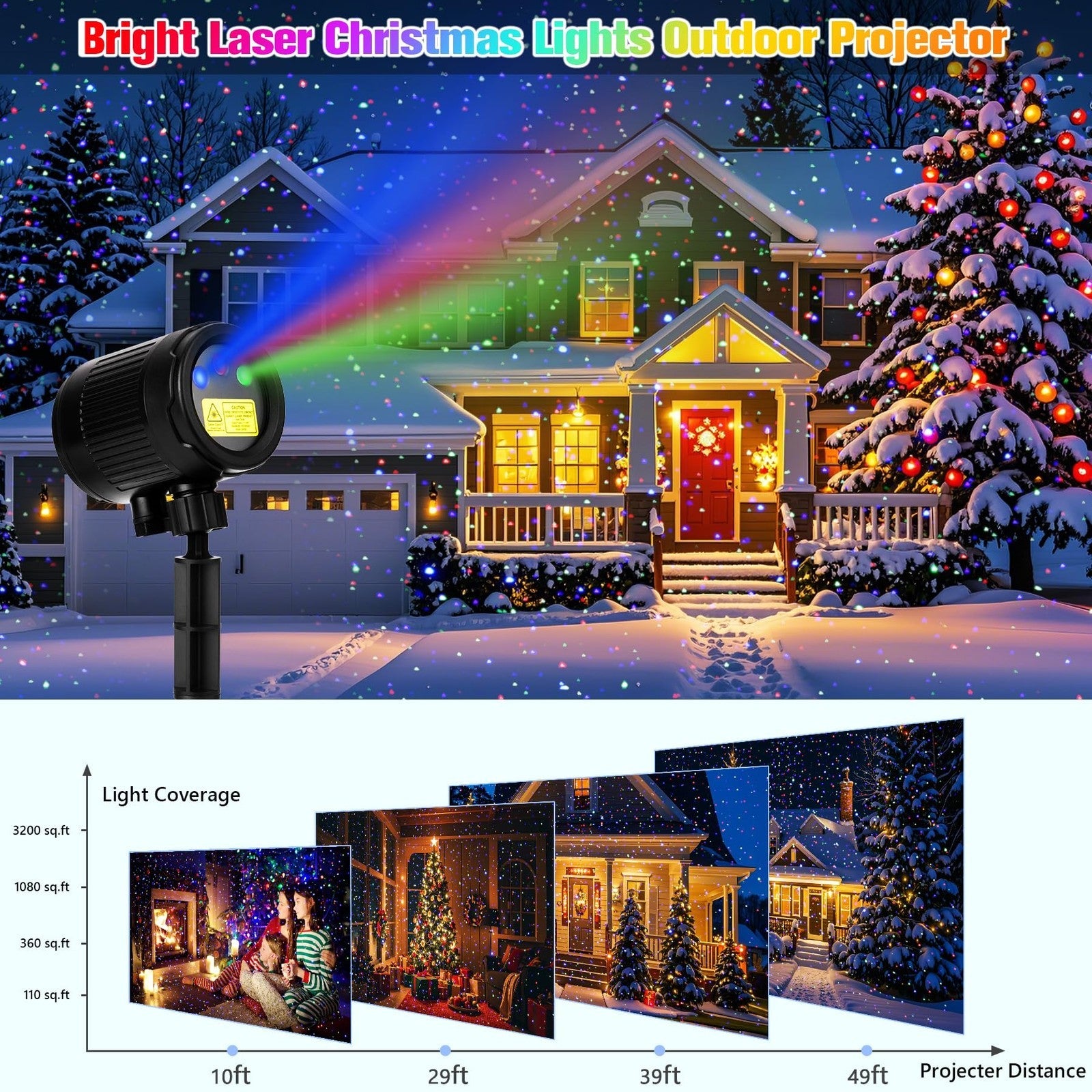 Laser Christmas Projector Lights Outdoor, Red Green Blue 3 Color Firefly Ligh... 07FC0E-D4 - KOEEK