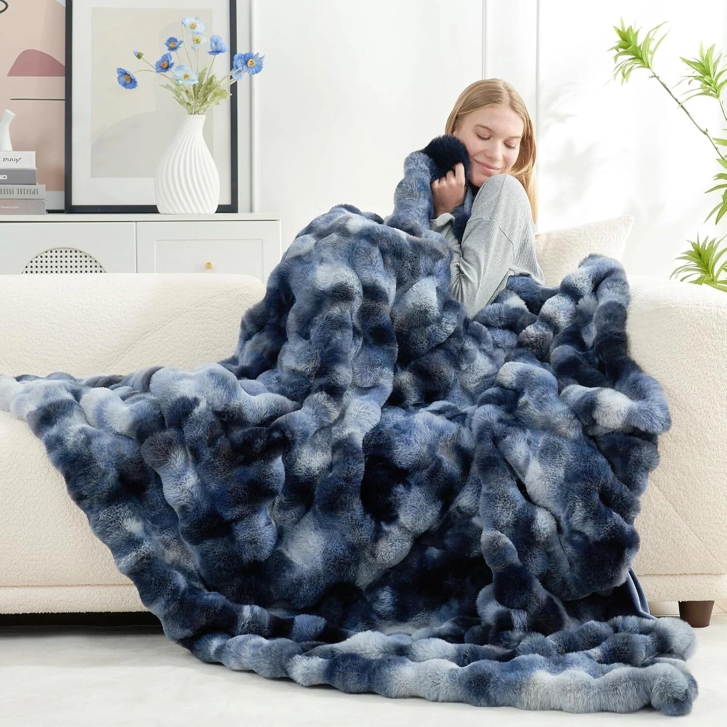 Artificial Wool Carpet for Sofa, Sofa, Shaggy Pile Thick Bubble Blanket 07FC0E-D4 - KOEEK