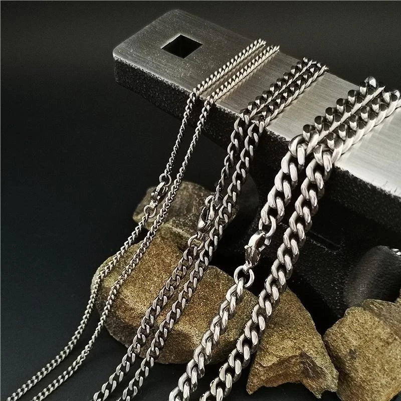 Pure Titanium Anti-allergy Necklace 2.2mm 3.5mm 5.5mm Curb Chain 22'' 24'' 26'' 07FC0E-D4 - KOEEK