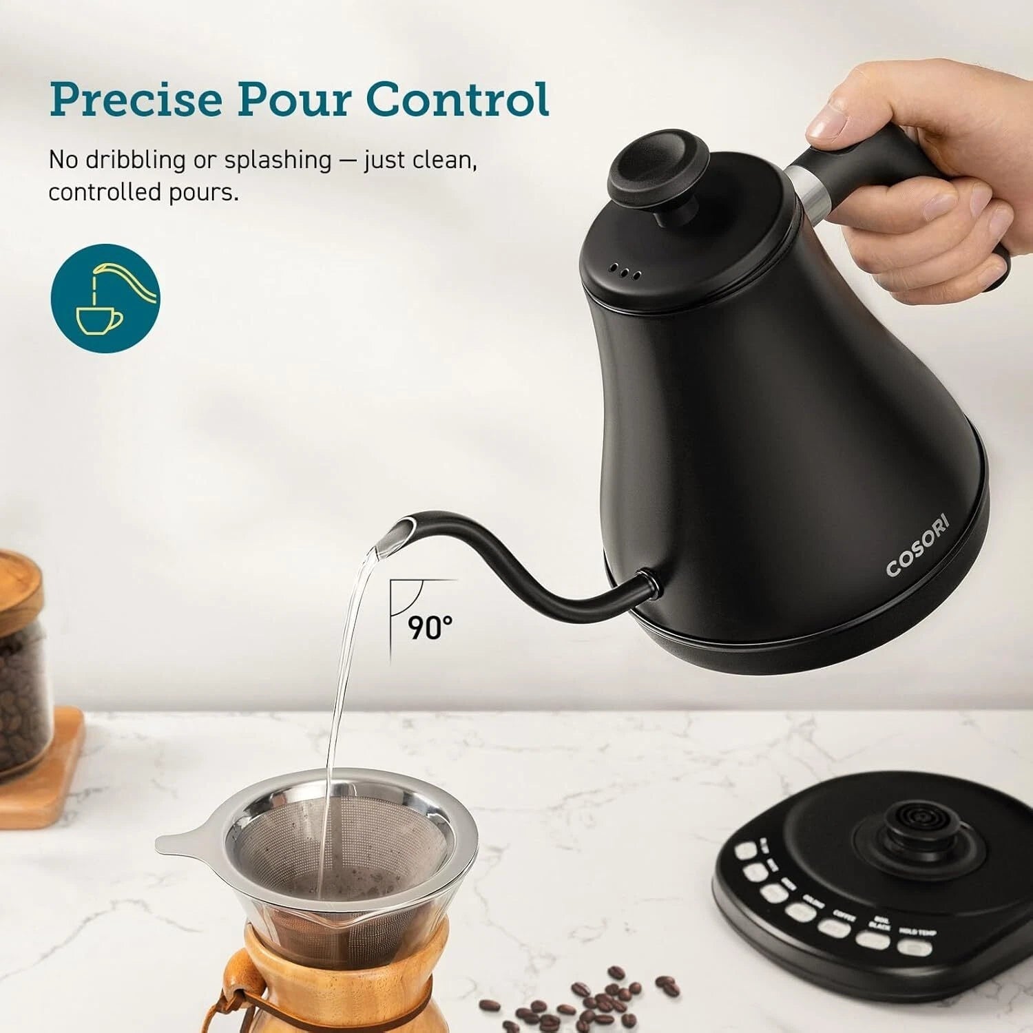 Gooseneck kettle, coffee and tea,  stainless steel inner lid 07FC0E-D4 - KOEEK