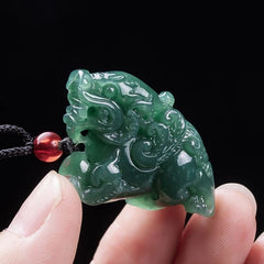 Natural Jadeite Blue Water Flying Qilin Pendant Icy Jade Wealth Mens Necklace 07FC0E-D4 - KOEEK