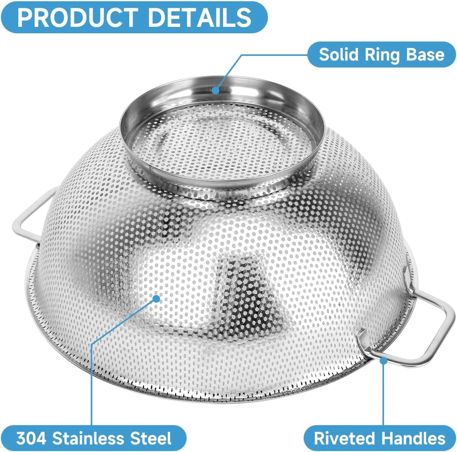 Kitchen strainer, 5 liters, stainless steel strainer with handle 07FC0E-D4 - KOEEK
