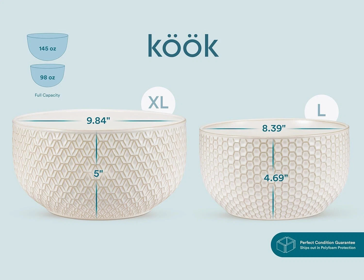 Ceramic Mixing Bowls, Set of 4, Embossed Kitchen Bowls, Prep,Serve, Gift (Ivory) 07FC0E-D4 - KOEEK