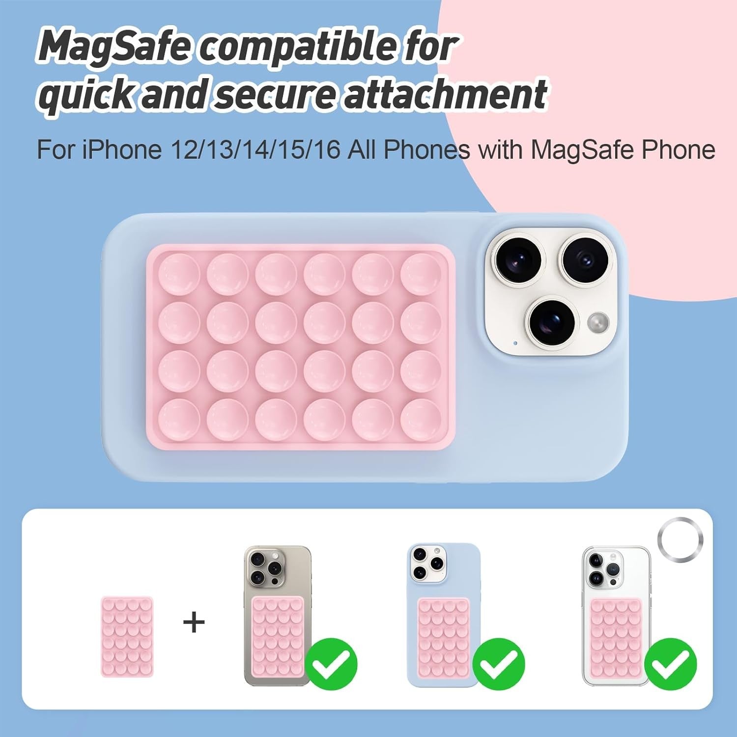 new Magnetic Suction Phone Mount for MagSafe Case,Silicone Octo Cup Chlak Pink