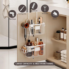 2-piece hair styling tool storage box with adhesive hair dryer holder 07FC0E-D4 - KOEEK