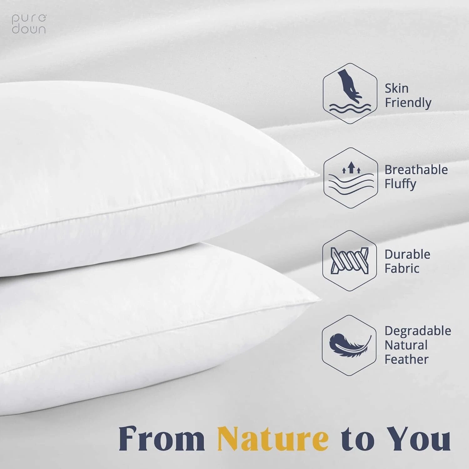 Goose Feather and Down White Pillows,  Soft Cotton Cover, Set of 2 07FC0E-D4 - KOEEK