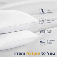 Goose Feather and Down White Pillows,  Soft Cotton Cover, Set of 2 07FC0E-D4 - KOEEK