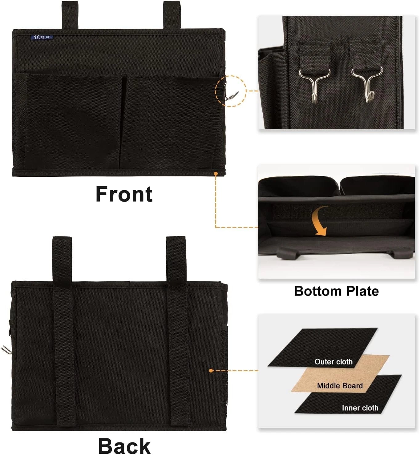 Caddy Hanging Organizer Bedside Storage Bag for Bunk and Hospital Beds, Small 07FC0E-D4 - KOEEK