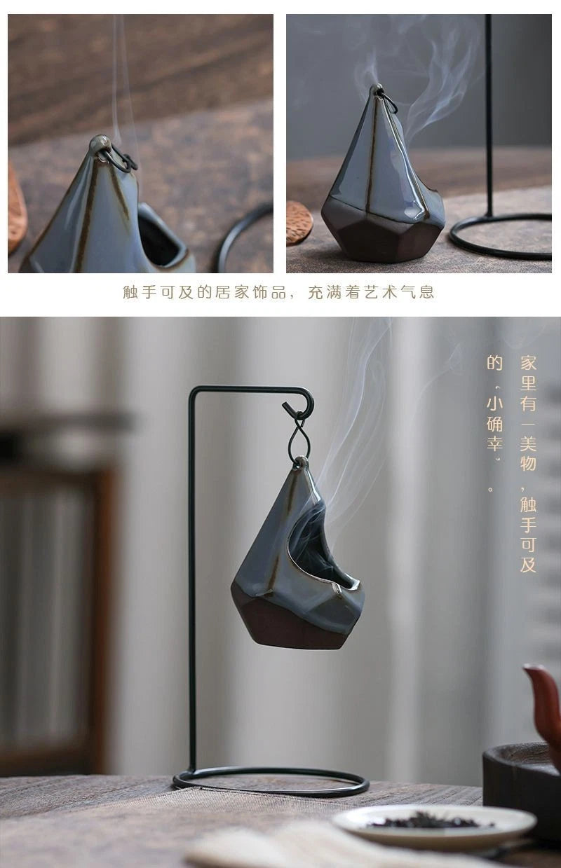 Hanging Ceramic Incense Burner Indoor Home Decor Zen Iron Art Aromatherapy 07FC0E-D4 - KOEEK